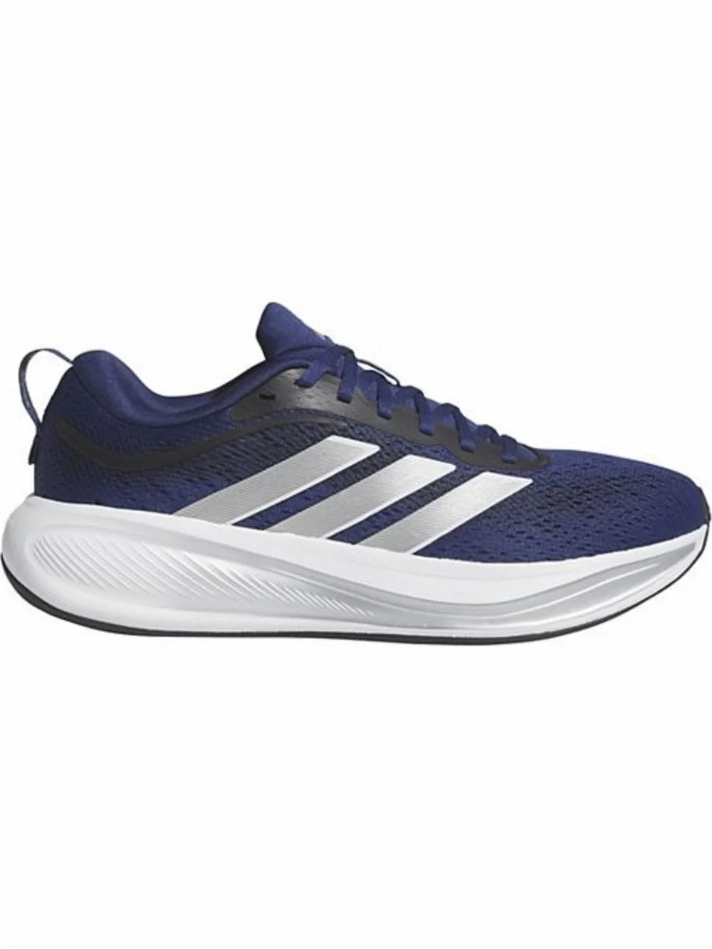 Adidas Mens Navy Blue Running Shoe with Silver Stripes, Size 10 1/2